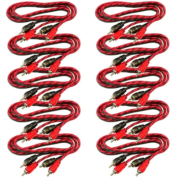 DS18 10 Pack 3 Ft 2 Channel Twisted Premium Audio Interconnect RCA Cable Pack
