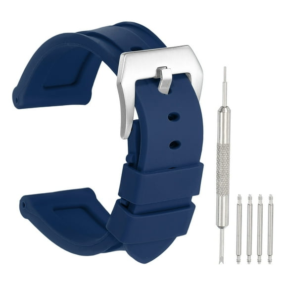 Uxcell Silicone Watch Band 24mm Quick Release Flexible Soft Rubber H-type Watch Strap with Stainless Steel Silver Clasp Replacement Wristband for Men, Dark Blue