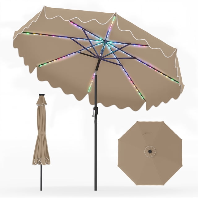 Gymax Solar Outdoor Market Table Umbrella w/104 Color-Changing Flowing LED Lights Brown