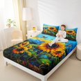 thumbnail image 4 of Homewish Vibrant Farmhouse Sunflower Twin Sheet Sets, Retro Western Artwork Twin Fitted Sheet, Countryside Flat Sheet, Breathable Home Decor, 3-Piece, 4 of 7