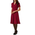 thumbnail image 4 of INSPIRE CHIC Women's 1950s Retro Vintage V Neck Button Down A-Line Swing Wear-to-Work Dress, 4 of 5