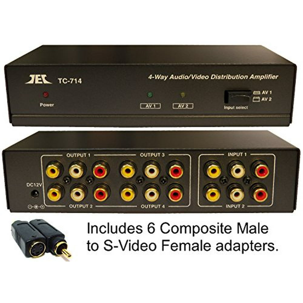 2 in x 4 out Composite RCA SVideo, Audio Distribution Amplifier Amp