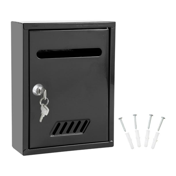 Buzón de pared con cerradura y 2 llaves, de hierro, para el hogar. Negro