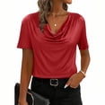 thumbnail image 5 of Women's Dressy Tops Short Sleeve Cowl Neck Elegant Blouses Solid Color Summer Casual T-shirts Loose Fit (M, Red), 5 of 7
