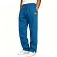 thumbnail image 2 of Mens Sweat Pants Dqueduo Men's Casual Straight Leg Sweatpants Elastic Drawstring Waist Solid Color Trousers With Leather Patch Side Slits XL A Blue, 2 of 7
