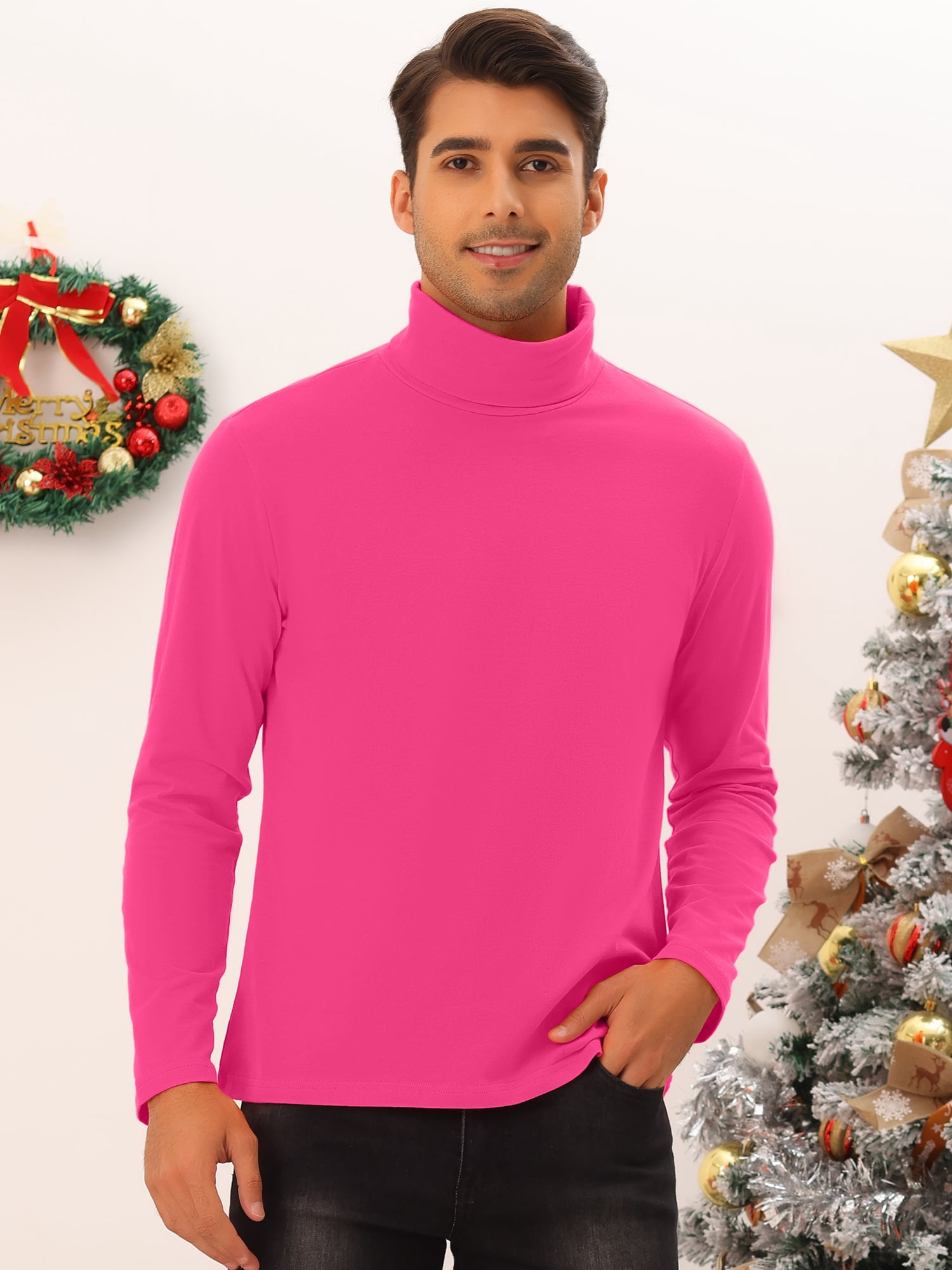 DARING DIVA Turtleneck Top Slim Fit Long Sleeves Knitted Pullover T-Shirt M Rose Red