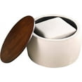 thumbnail image 3 of 25'' Round Storage Ottoman with Wooden Lid, Velvet Circle Ottoman Set with Square Foot Stool, Living Room Couch Side Table for Low Tea (Beige), 3 of 7