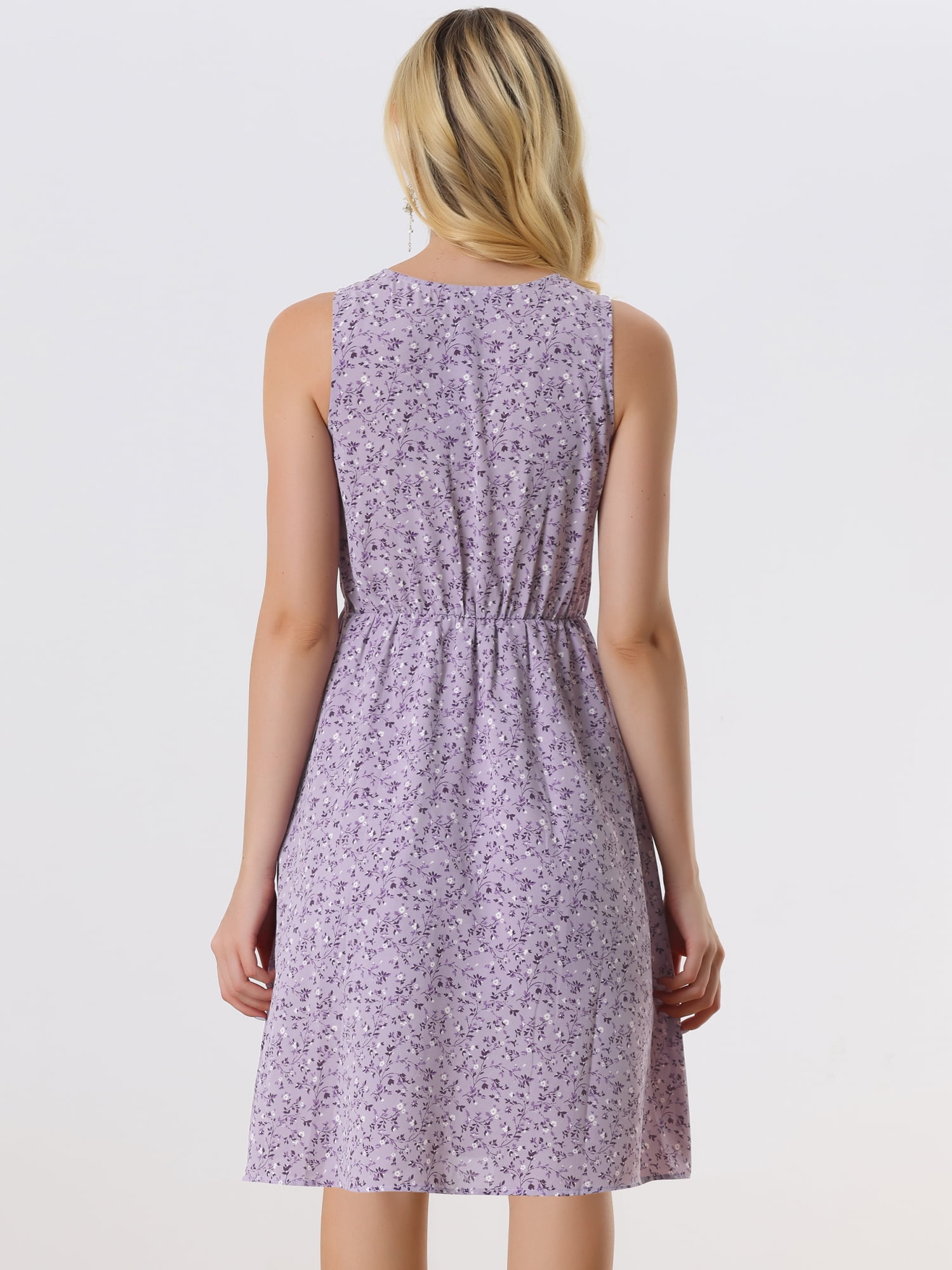 DARING DIVA Floral Sleeveless Drawstring Waist A-Line Dress XS Purple