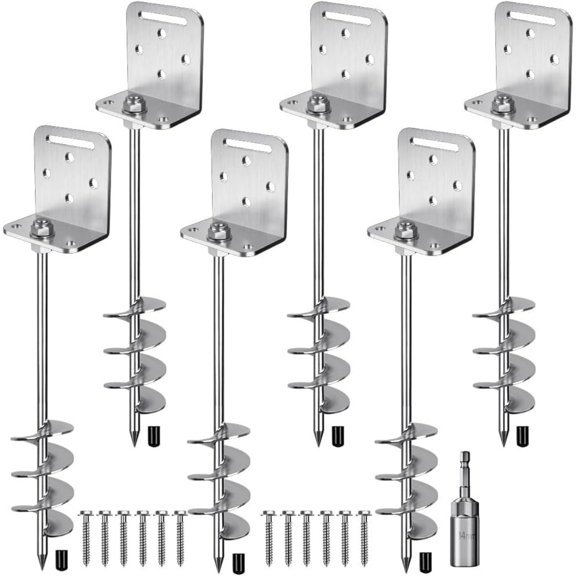 18''/24''/30'' Ground Anchors Screw in Earth Anchor Solid Steel with L Bracket for Trampoline Mobile Home Swing Set Shed Carport Tent Stakes, Wider Helix Blade & Chrome Plated Finish, 2/4/6Pcs
