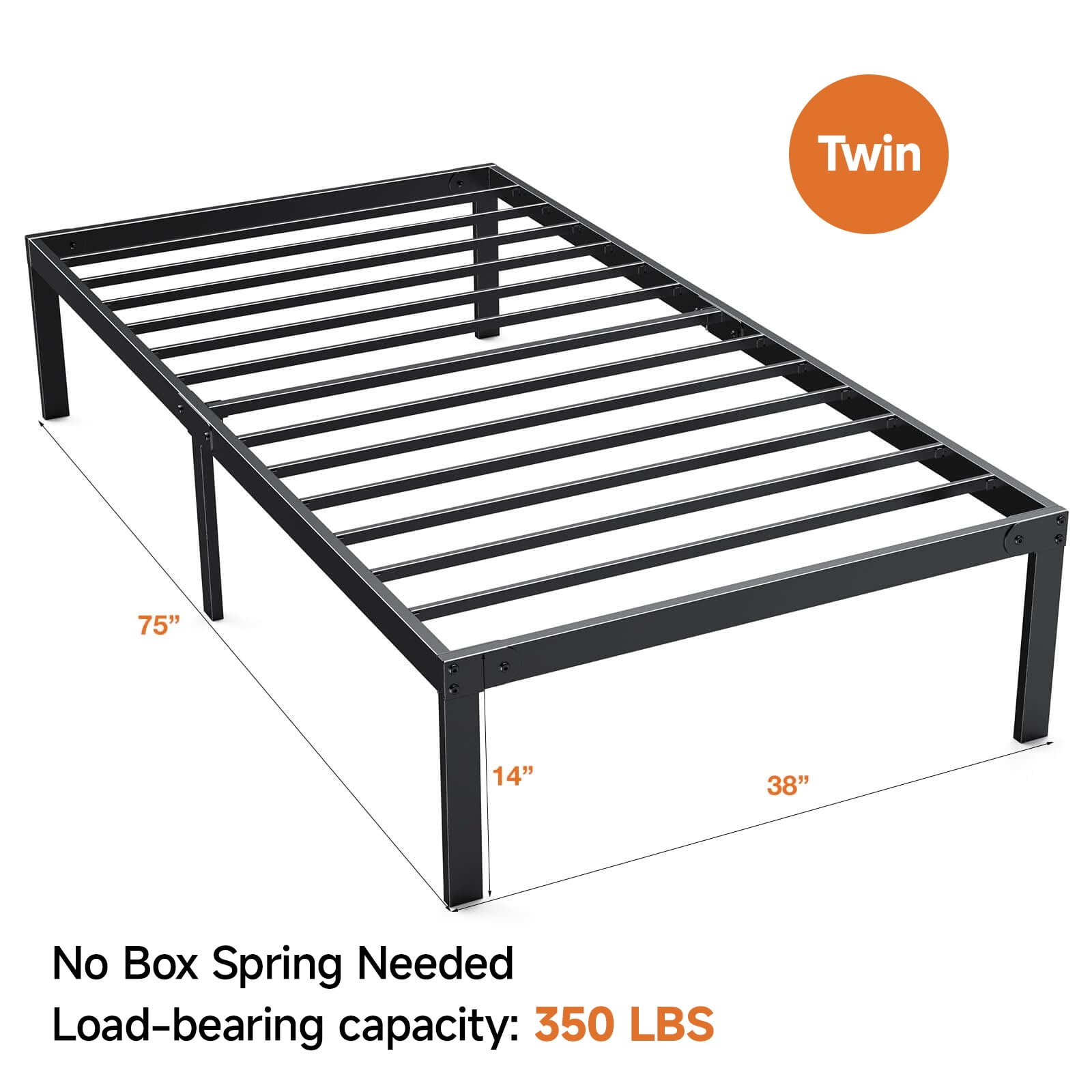 Alvantor Heavy Duty Metal Twin Bed Frame with Steel Slat Support and Storage