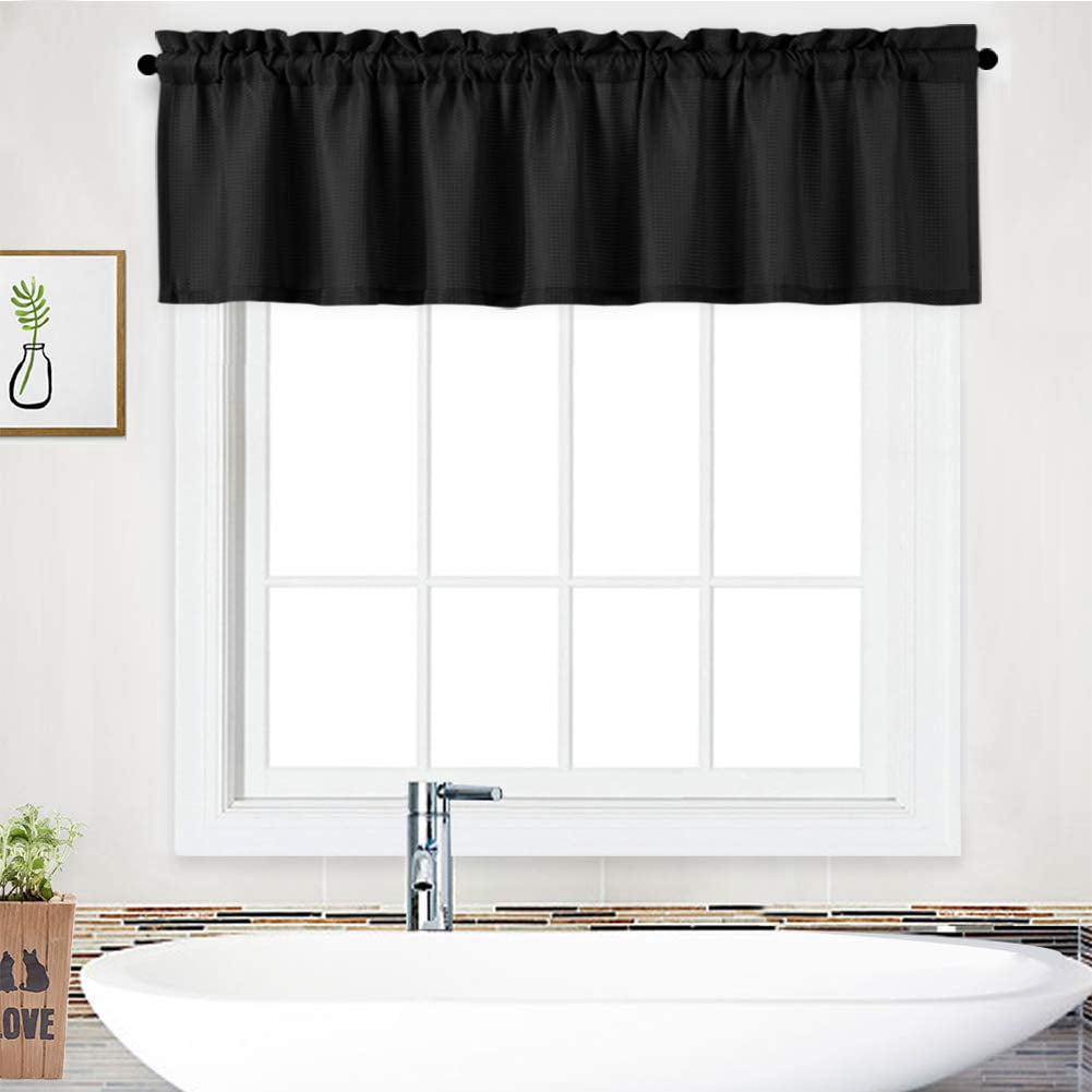 Curtain Valance,Waterproof Waffle Woven Textured Valance for Bathroom Short Window Curtain,Rod ...