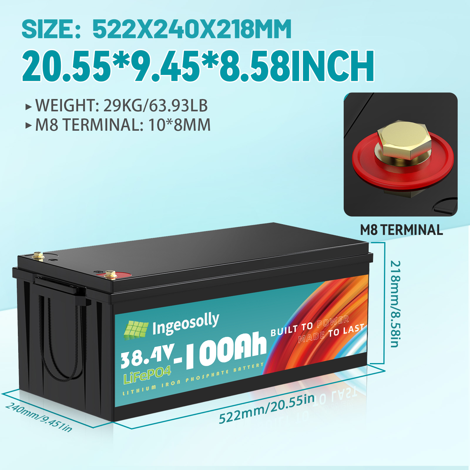 36V 100Ah LiFePO4 Battery,200A BMS,10 Yrs Lifespan,Lithium Battery for RV,Golf Cart,Solar,Trolling Motor,Marine