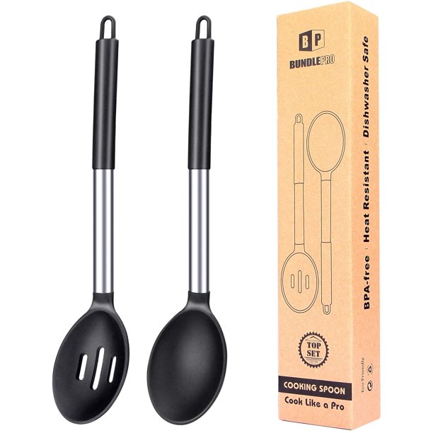 Bundlepro Pack of 2 Silicone Cooking Spoons, Non Stick Basting and