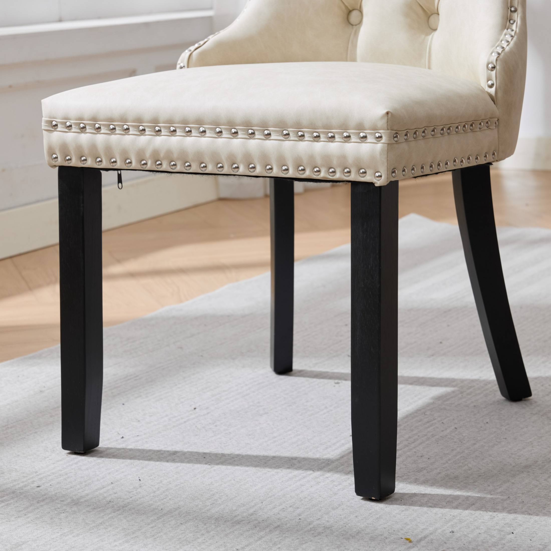 GDF Studio 24.4" Vintage Dining Chairs Set of 2 with PU Upholstery, Button-Tufted High Back, Beige
