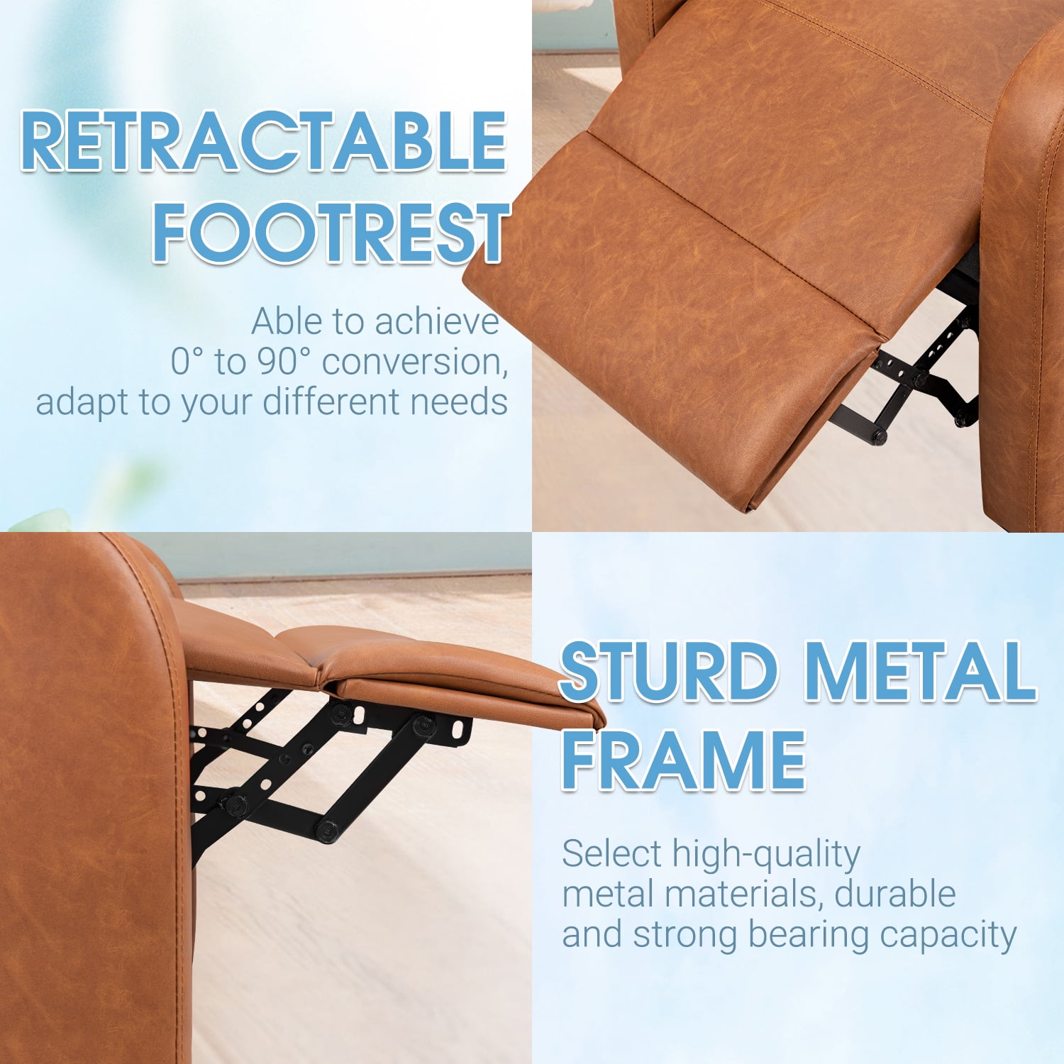 Homall Recliner Chair Padded Seat Pu Leather for Living Room Single Sofa Recliner Modern Recliner Seat Club Chair Home Theater Seating, Khaki