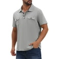 thumbnail image 4 of INSPIRE CHIC Men's Collared Short Sleeve Double Chest Pockets Outdoor Polo Shirt XL Light Gray, 4 of 5