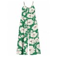 thumbnail image 7 of Women'S Summer Green White Camellias Wide Leg Jumpsuit Casual Loose Sleeveless Spaghetti Strap Romper With Pockets, 7 of 7