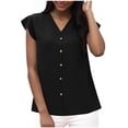thumbnail image 2 of Summer Blouses Fashion Sawvnm Women's 1/4 Sleeve Summer Wrinkle Casual Round Neck Short Color Feifei Sleeve Short Sleeve T-Shirt Top Gifts for Women Black XL, 2 of 9