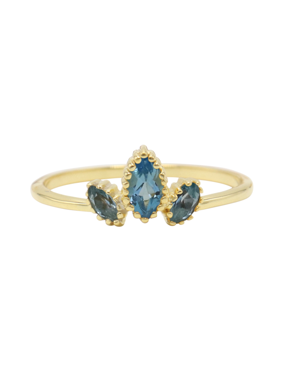Earth Gems Jewelry Blue Topaz Three-Stone Ring for Women, Gold Plated over 925 Sterling Silver