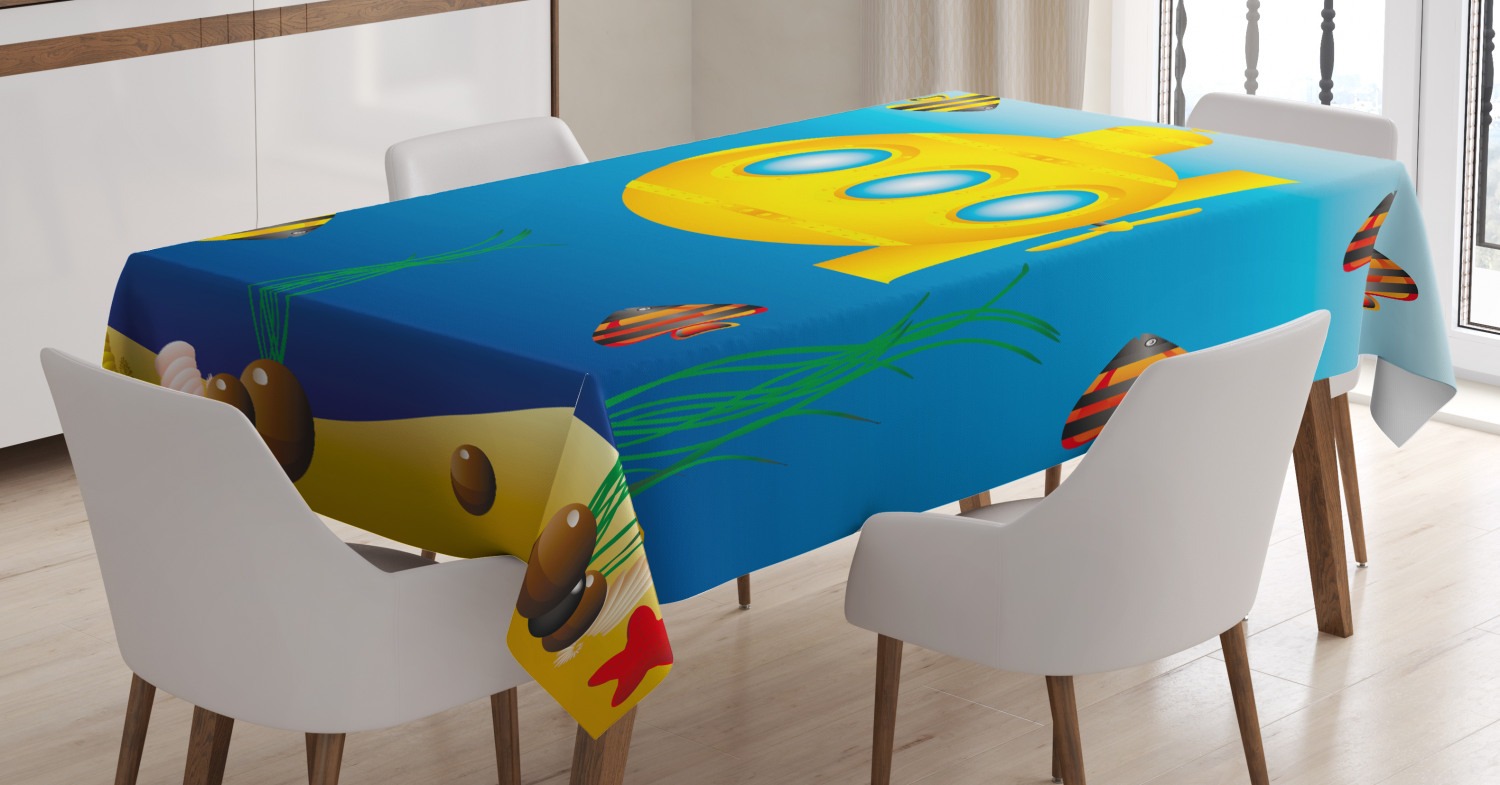 Ambesonne Yellow Submarine Tablecloth Rectangular Table Cover, Fish Sea