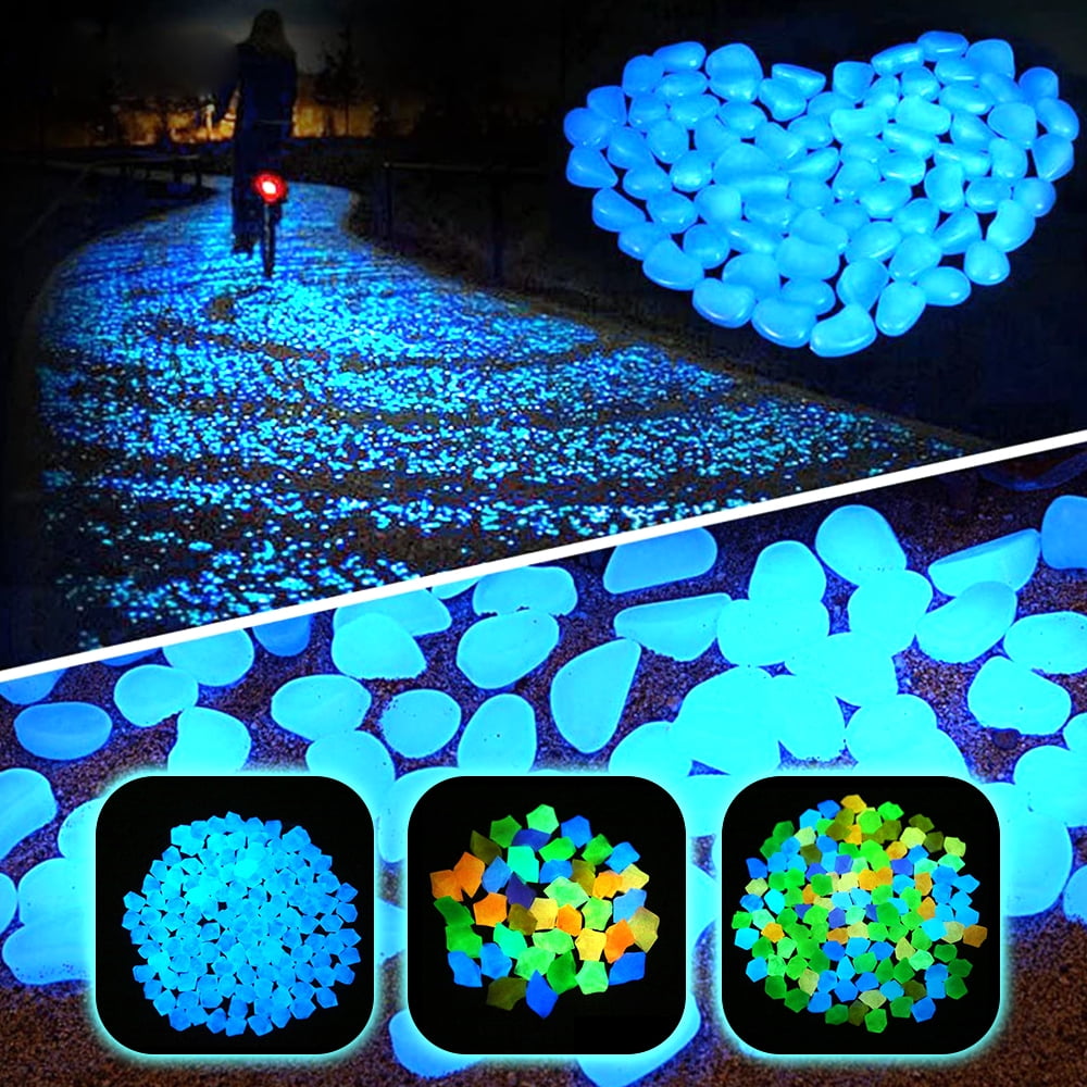 300PC Garden Luminous Pebbles Glow in the Dark Stones Rock Yard Fish Tank Decor 