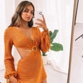 thumbnail image 5 of Vestido mini de manga larga con escote en V profundo de TEELYNN para mujer, vestidos vintage de manga larga con cintura hueca, vestidos maxi de punto de verano 2022, 5 of 5