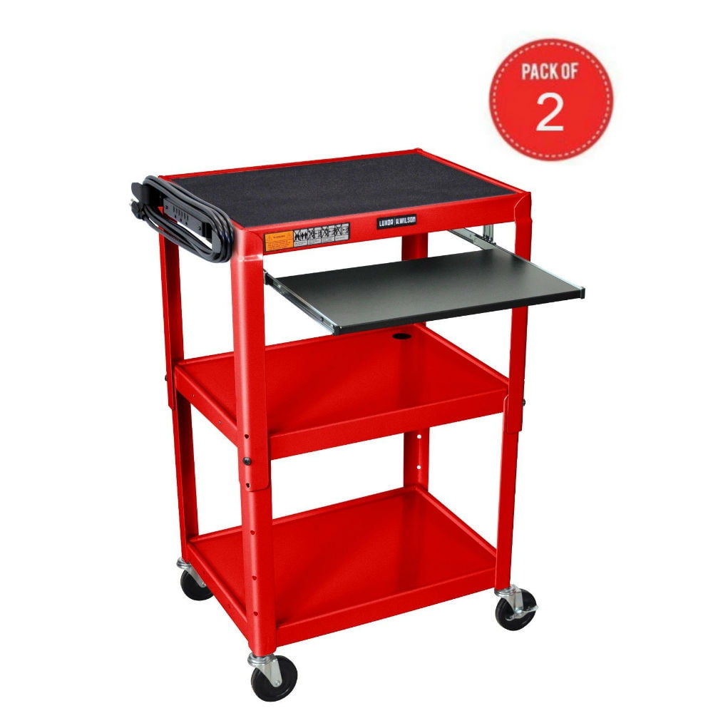 Luxor Rolling Multipurpose Height Adjustable Steel AV Utility Cart With Pullout Keyboard Tray
