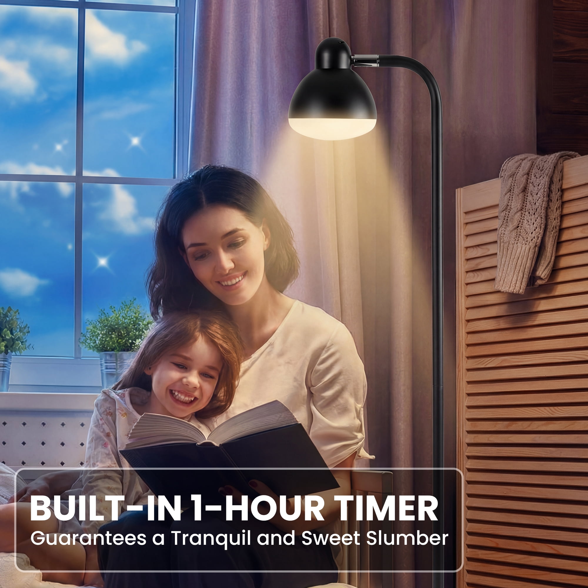 DAYBETTER Floor Lamp for Living Room, Standing Lamp with Remote Control, 1H Timer & Stepless Dimmable Reading Lights for Corner, Living Room, Bedroom, Reading, Office