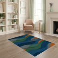 thumbnail image 2 of ODIKA 4'x6' Washable Area Rug Non-Slip, Chair-Friendly, Flatwoven Landscape Distressed Tone Fields Round Boho Layered Wave Abstract Refined for Home Office, Under Desk, 2 of 7