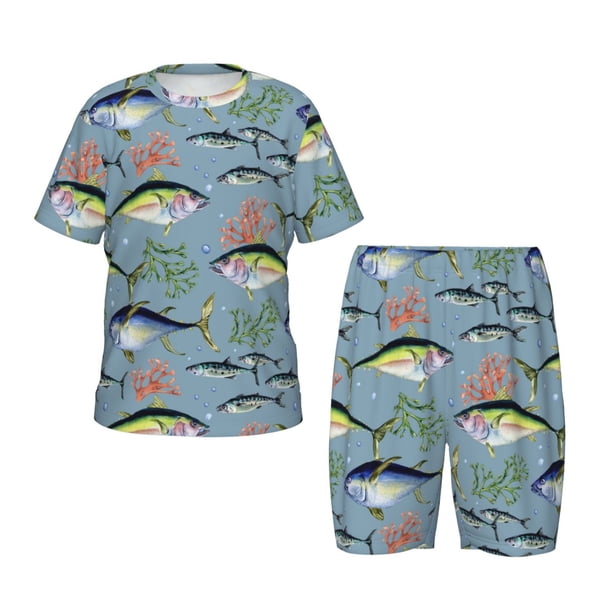 Balery Various Wild Sea Fish Conjunto de Pijama Infantil de Manga Corta con Estampado – Ropa de Dormir de Algodón Suave-Small