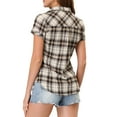 thumbnail image 3 of Camisas de cuadros para mujer Inspire Chic, con cuello de punta y botones, color marrón y beige, 3 of 6