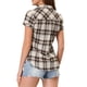 thumbnail image 3 of Camisas de cuadros para mujer Inspire Chic, con cuello de punta y botones, color marrón y beige, 3 of 6