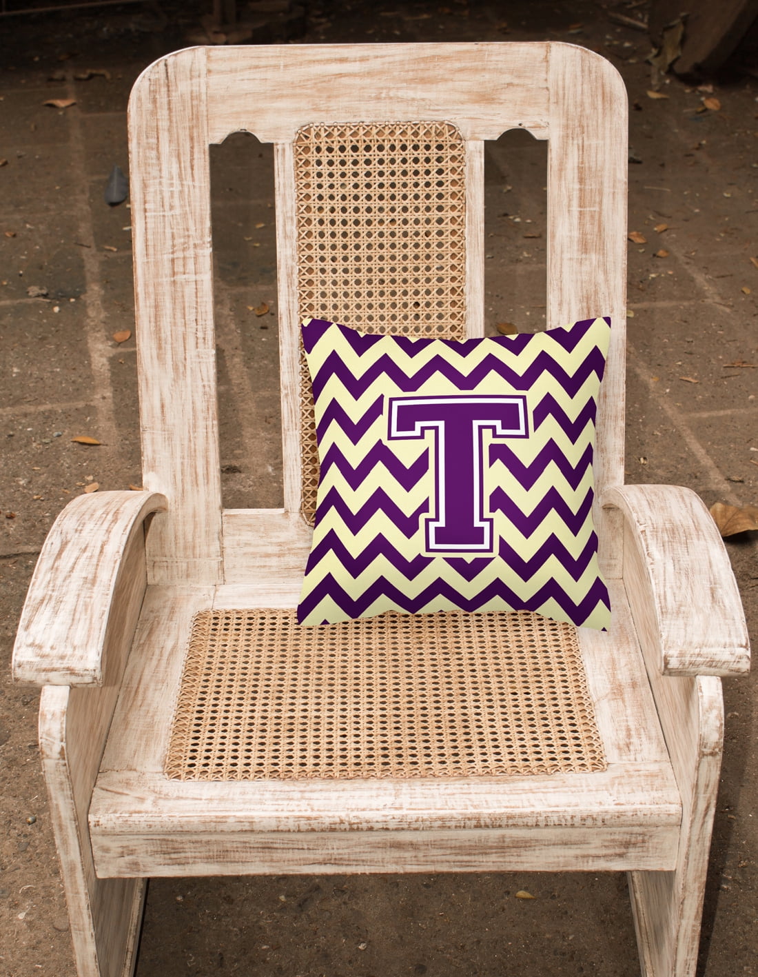 Carolines Treasures Letter T Chevron Purple and Gold Fabric Decorative Pillow 14Hx14W multicolor