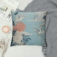 thumbnail image 2 of JEUXUS Floral Crane Throw Pillow Covers Set  Leaves Chinoiserie Aesthetic Flower Butterfly Traditional Blue Soft Fabric Living Room Bedroom Dorm Indoor Cushion Square Pillowcases, 2 of 5