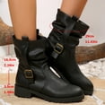 thumbnail image 3 of Slouchy Riding Boots for Women Lug Sole Chunky Low Heel Fashion Buckle Strap Slip on Round Toe Casual Ankle Booties Black 5.5, 3 of 5
