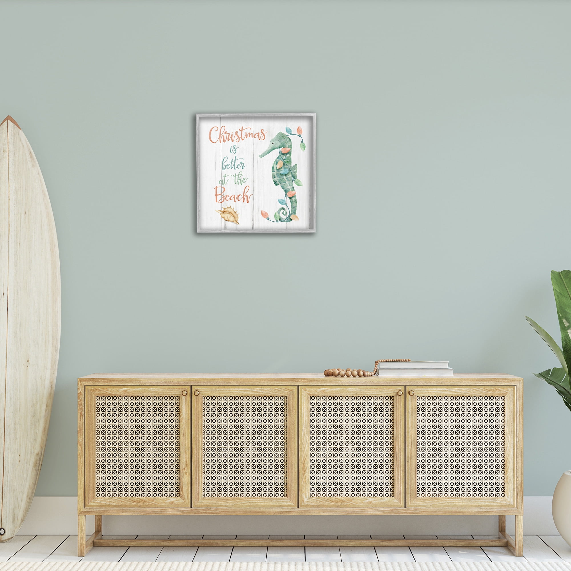 Stupell Industries Christmas Better At Beach Holiday Painting Gray Framed Art Print Wall Art, 24 x 24