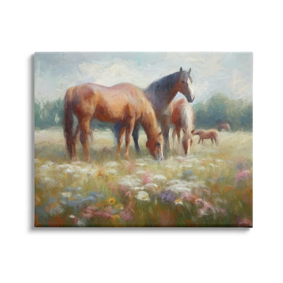 Stupell Industries Horse Family in Meadow Animals & Insects Painting Gallery Wrapped Canvas Art Print Wall Art, 20 x 16