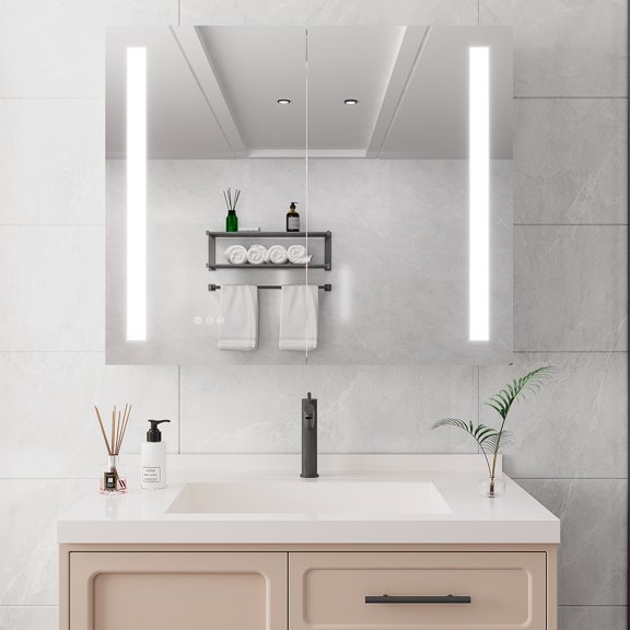 36 X 30 Inch Medicine Cabinet With Led Mirror - Fog Technology Dimmable Color Choices And Protected Function Recessed/surface Mount Aluminum Double Door Memory