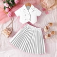 thumbnail image 5 of KyCheLot Girl's Skirt Set School Uniform Short Sleeve Buttons Collared Tops with Pleated Skirts 2 Piece Outfits 2-8 Years, 5 of 7
