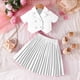 thumbnail image 5 of Conjunto de falda y top para niña, conjunto de dos piezas con falda plisada, top de manga corta y media falda para niño, ropa de abrigo y falda, ropa infantil, top de poliéster para niño, 5 of 7