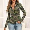 thumbnail image 5 of SAATLERI Long Sleeve Polo Shirt for Women V Neck Camouflage Print Slim Fit Shirts Button Down Collared Long Sleeve Shirt Comfy Dressy Blouses Tops, 5 of 6