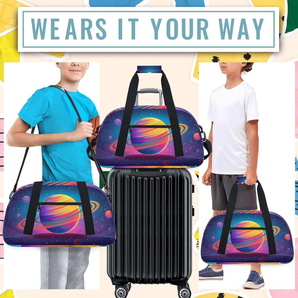 Herdesigns Nebula Universe Planet Sports Duffle Bag for Women & Men, Outer Space Gym Bag Dance Bag Overnight Bag Carry On Weekender Travel Bag
