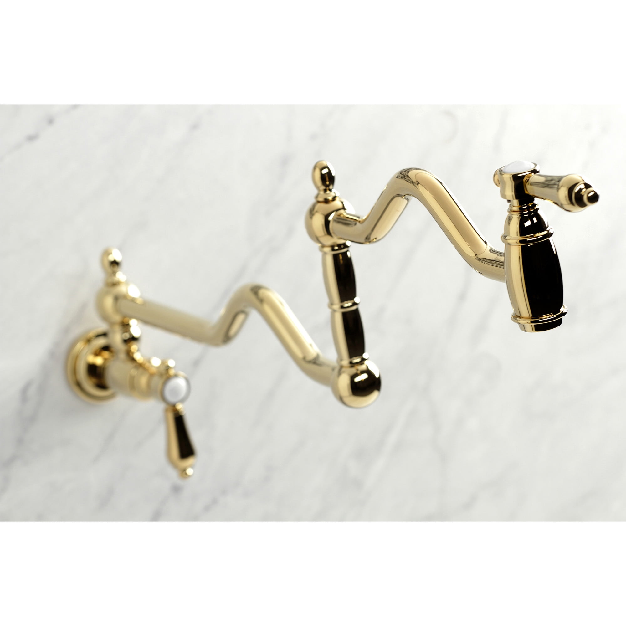 Kingston Brass KS2102BAL Heirloom Two-Handle 1-Hole Wall Mount Pot Filler Faucet in Polished Brass