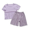 thumbnail image 3 of Swuxness Toddler Casual Short Sleeve 2 Piece Sets, Kids Summer Outfit Sets, Boys and Girl Summer Pajama Home Wear Air Conditioning Suit Set Purple, 10 Years, 3 of 5