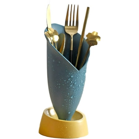 

YOWELL Chopstick Knife fork and spoon Holder Multifunctional Kitchen Drain Storage Rack Spoon Fork Holder Drain Chopstick Cage Kitchen Storage (Blue)