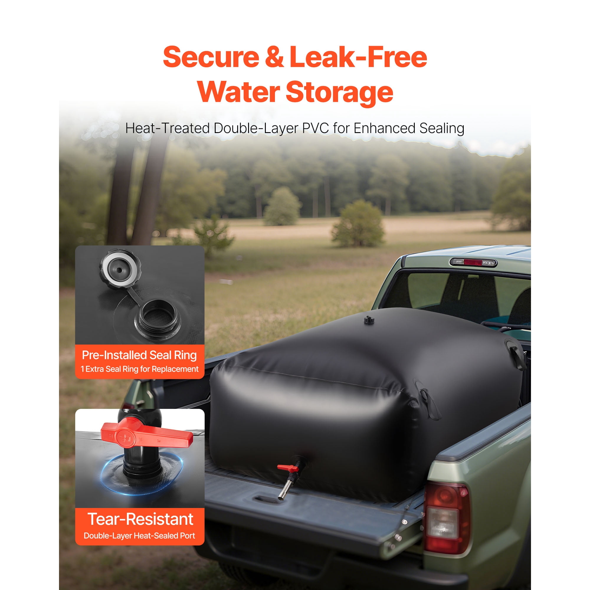 KFFKFF Collapsible Water Storage Bladder, 264.2 Gal Capacity, Durable 1000D PVC Material, Leak-Resistant Portable Water Tank for Gardening, RVs, and Emergency Use, Black