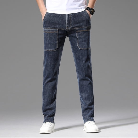 Jeans for Men Regular Fit Straight Leg Soft Denim Pants Athletic Fit Elastic Outdoor Denim Trousers Dark Blue Size 36
