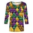 thumbnail image 4 of Cavosen Carnival Day Womens Casual Tops 3/4 Sleeves Festival Mardi Gras Crewneck Tops Argyle Graphic Print Shirts Holiday Stylish Blouse Dressy Workout Tees Party Shrove Tuesday 3XL, 4 of 5