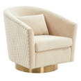 thumbnail image 4 of SAFAVIEH Couture Clara Contemporary Velvet Quilted Swivel Tub Chair, Cream, 4 of 7