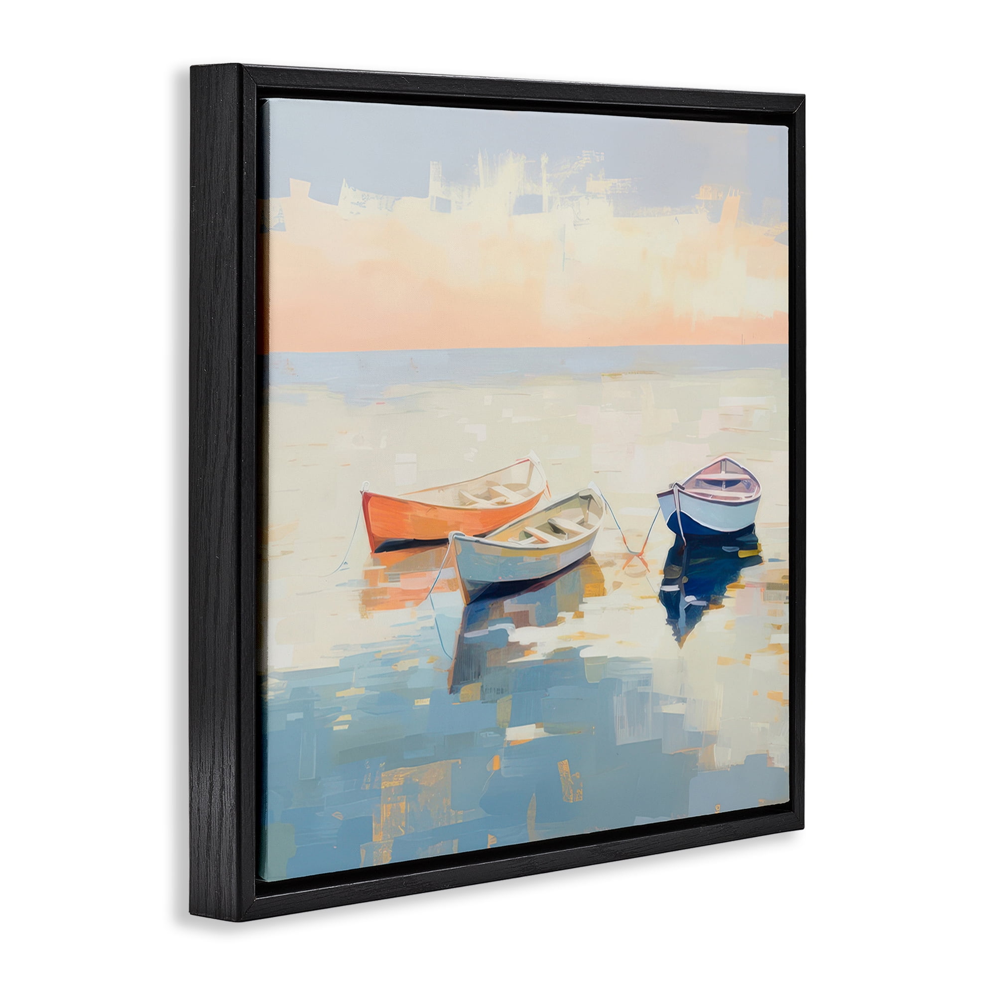 Stupell Industries Boats & Coastal Breeze Nautical & Beach Painting Black Floater Framed Canvas Art Print Wall Art, 25 x 25